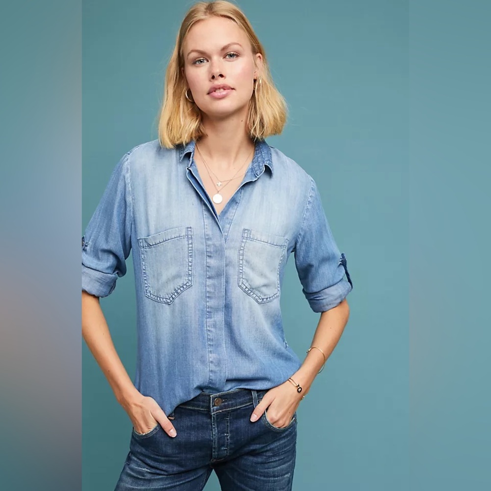 Cloth & Stone Tencel Split Back Button Down Shirt Anthropologie